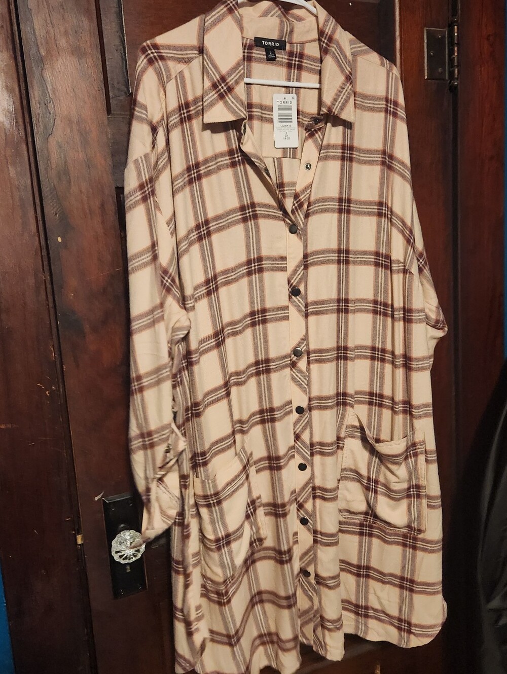 torrid Cream and Brown Plaid Button-Up Shirt Tunic